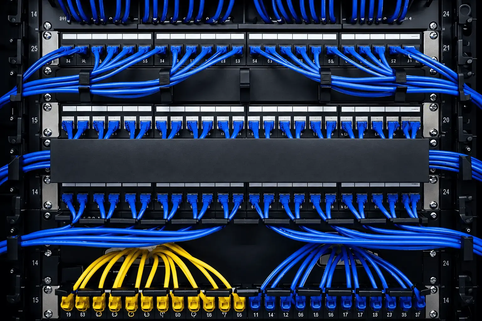 Patch panel com cabeamento estruturado certificado