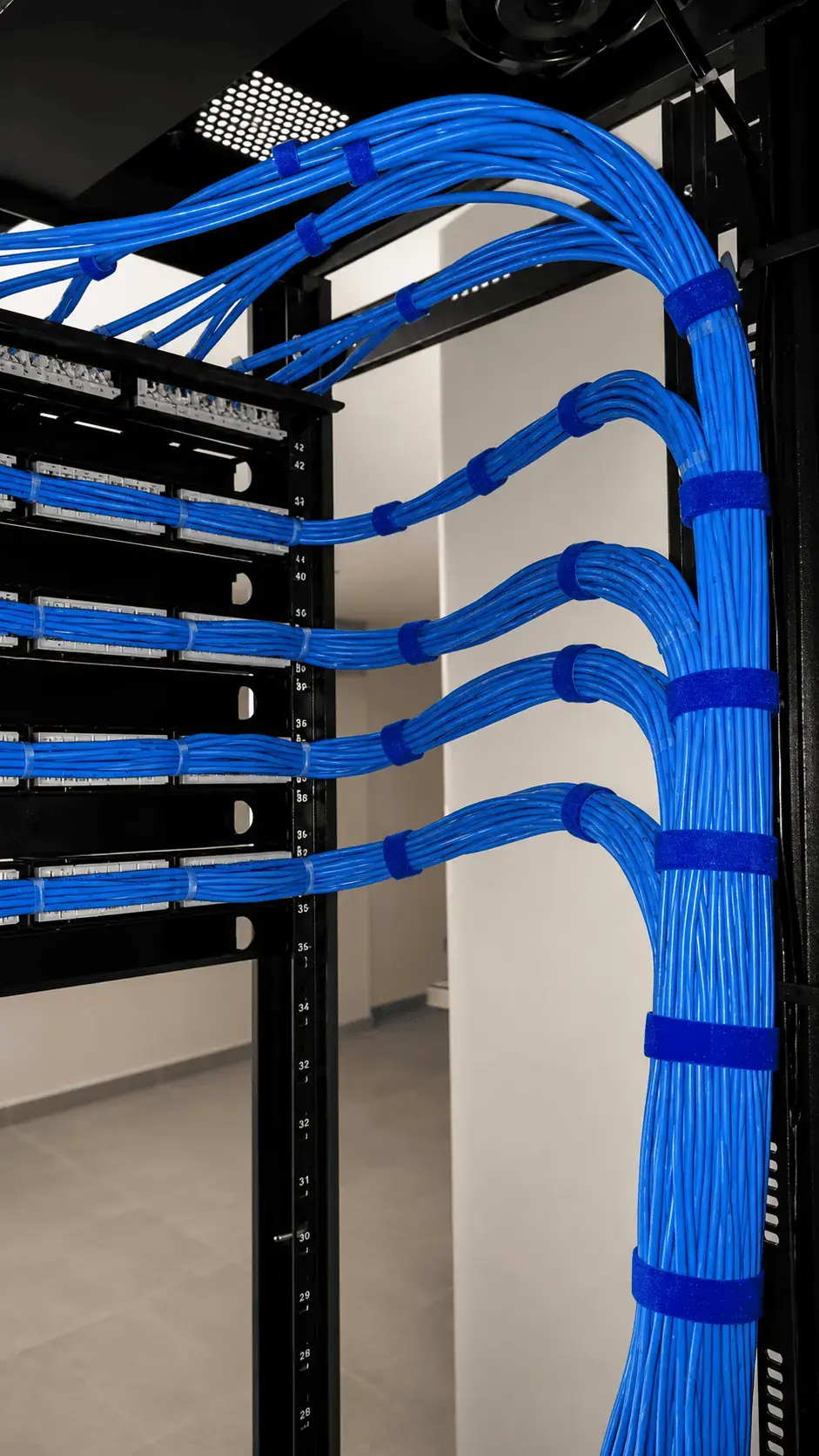 Organização vertical de cabos no rack